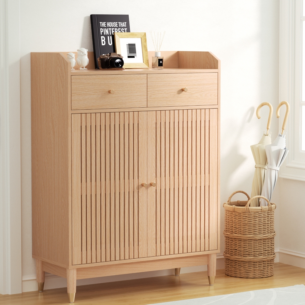 FUR-U-SHOE-80-WD-AB-198126-06 Artiss Shoe Rack Cabinet 4-Tier 16 Pairs Pine - Image 1