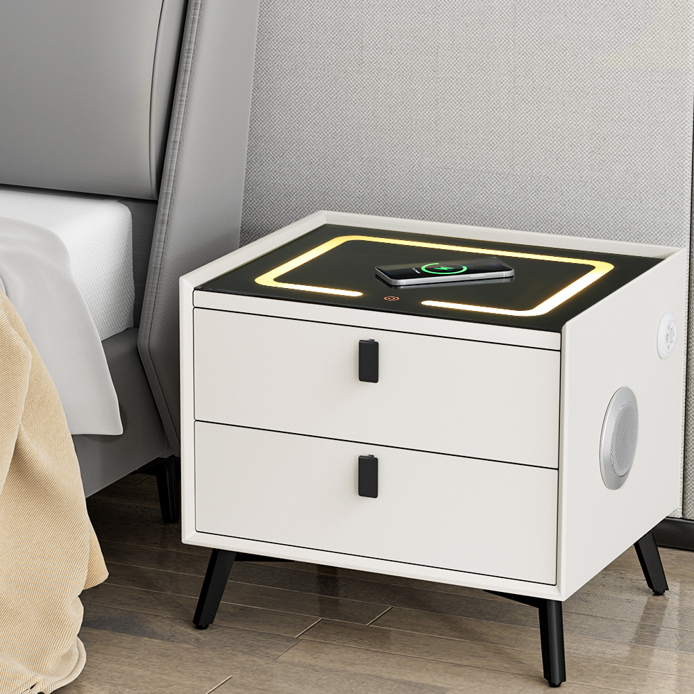 FUR-X-BS-LED-01-WH-139203-06 Artiss Smart Bedside Table 2 Drawers with Wireless Charging Ports LED White AIKA - Image 1