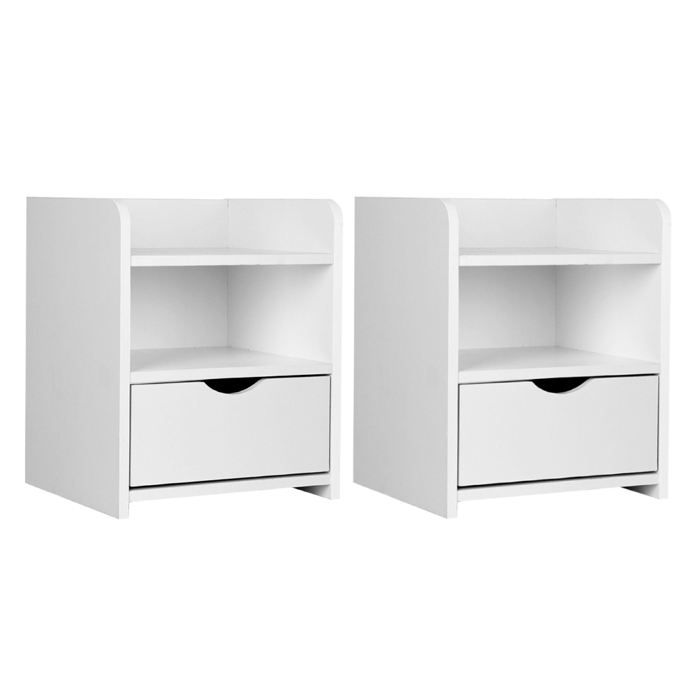 FURNI-C-BS-TOGO-WHX2-202505231808-00 Artiss 2X Bedside Table 1 Drawer with Shelf - FARA White - Image 1