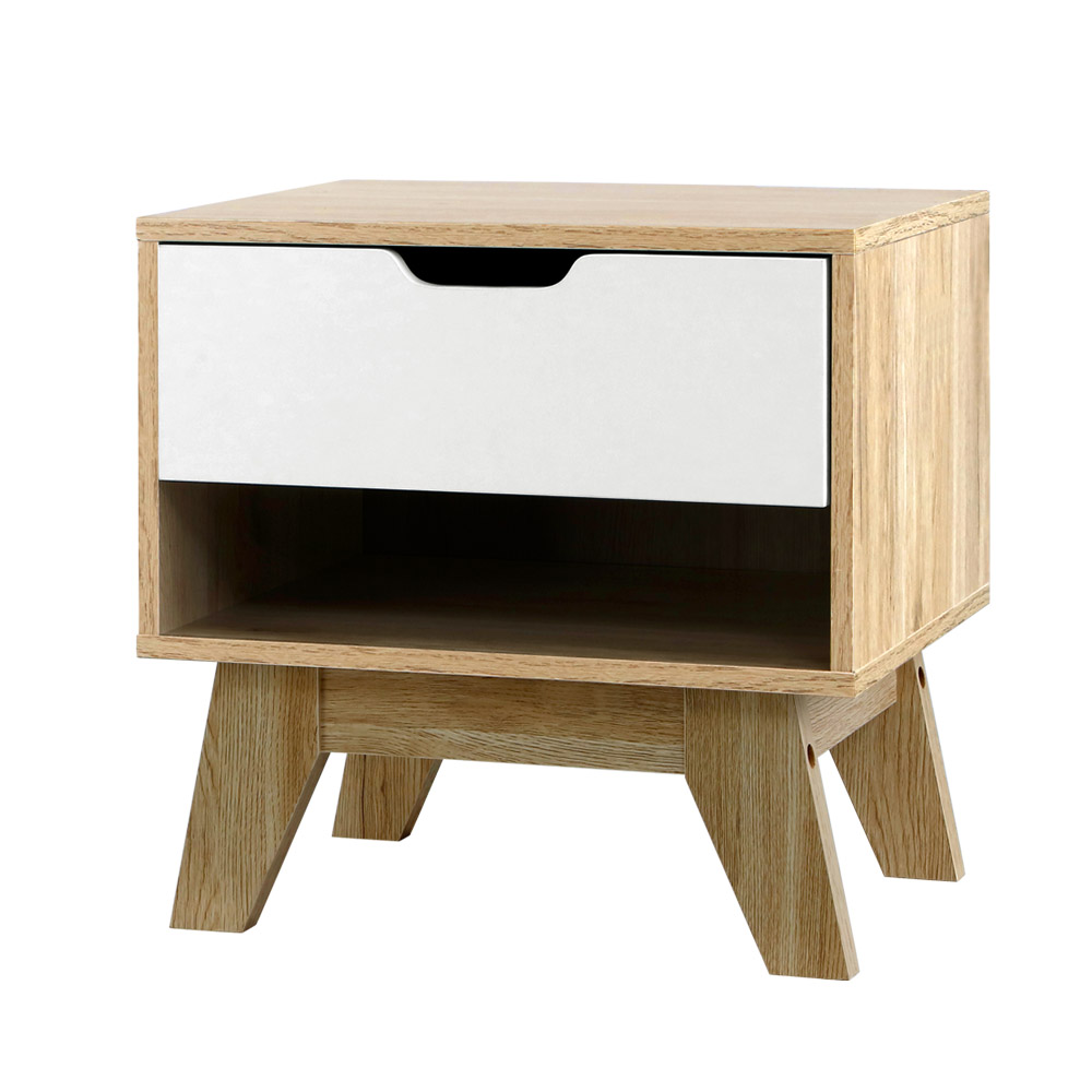 FURNI-E-ARD-WH-202502281228-07 Artiss Bedside Table 1 Drawer with Shelf - IKER White & Oak - Image 1