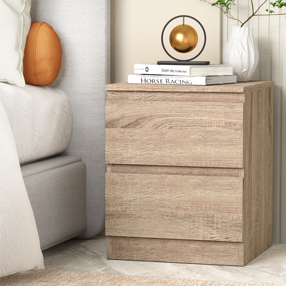 FURNI-E-PURE-WD-202502281230-00 Artiss Bedside Table 2 Drawers - PEPE Oak - Image 1