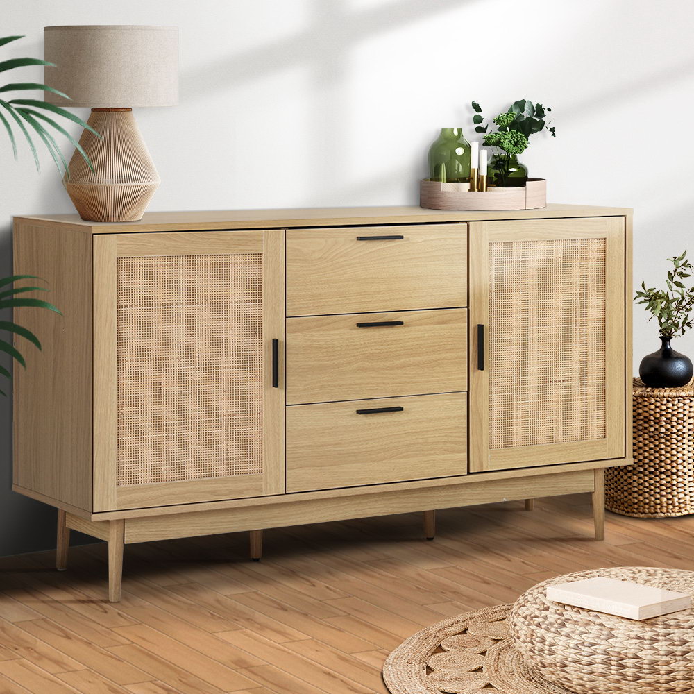 FURNI-E-RAT-SID-3D-WD-AB-28225-08 Artiss Rattan Buffet Sideboard - BRIONY Oak - Image 1