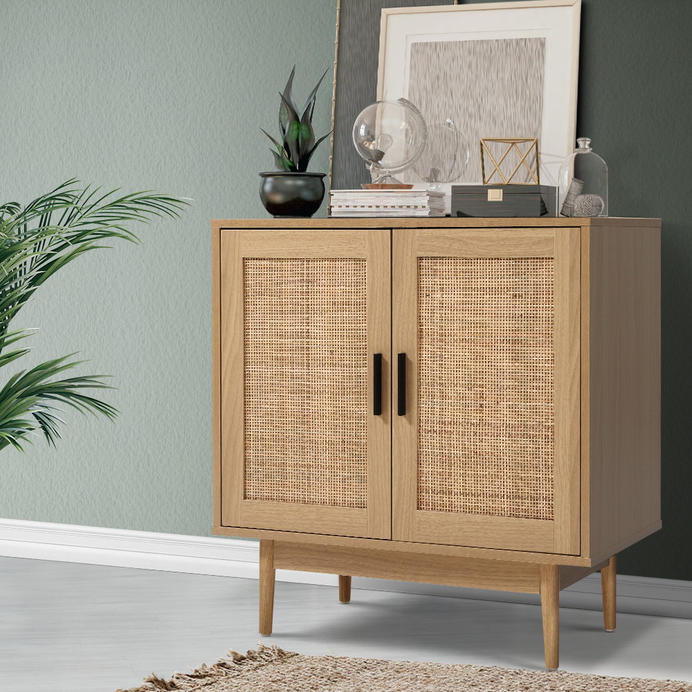 FURNI-E-RAT-SID90-WD-21211-08 Artiss Rattan Buffet Sideboard 2 Doors - BRIONY Oak - Image 1