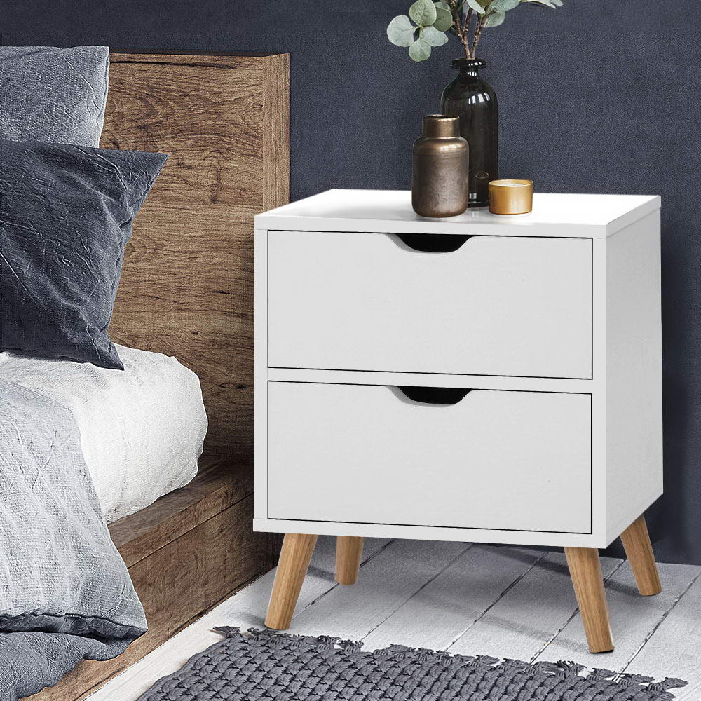 FURNI-E-SCAN-BS01-WH-202502281230-00 Artiss Bedside Table 2 Drawers - BODEN White - Image 1