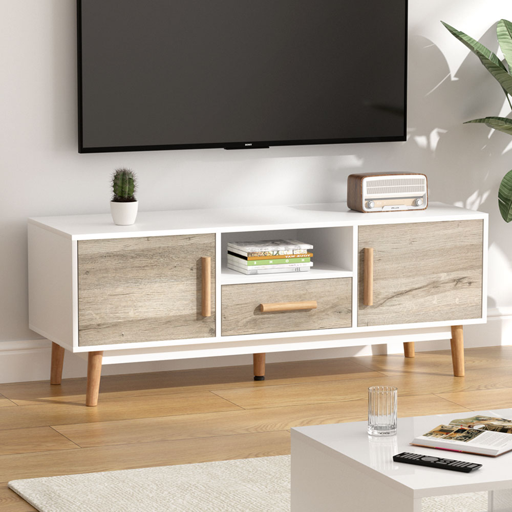 FURNI-G-CHIC-TV-WH-WD-12998-08 Artiss TV Cabinet Entertainment Unit 120cm Wood White Gino - Image 1