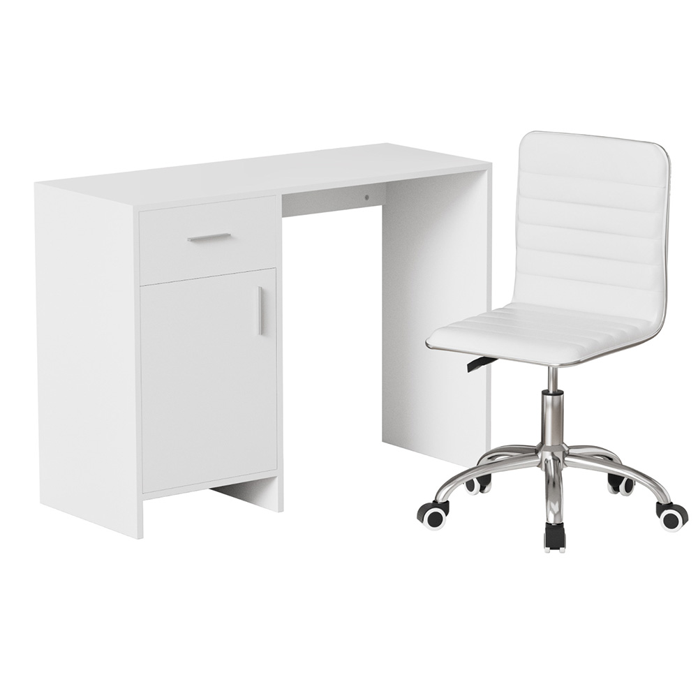 FURNI-G-DESK-100-REPL-WH-202505261410-00 Artiss Computer Desk Office Chair Set PU Leather Home Study Table 100cm White - Image 1