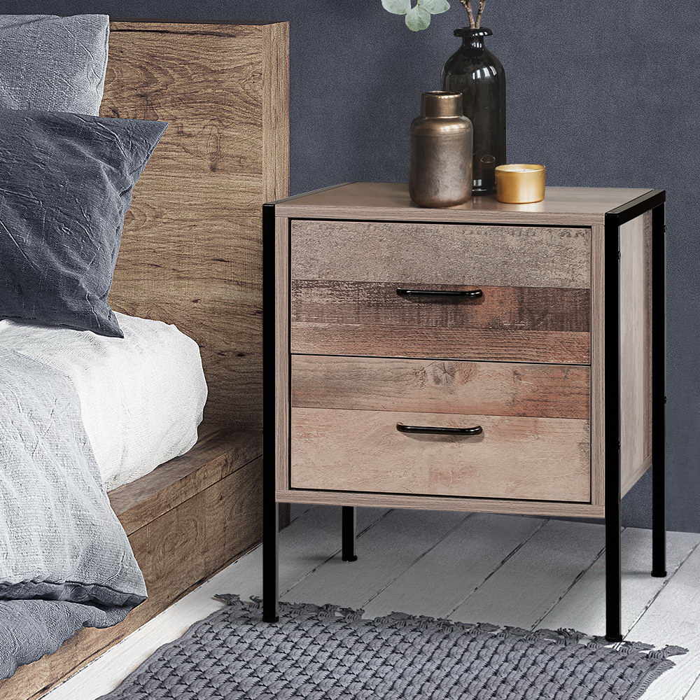 FURNI-G-IND-BSIDE-03-WD-202502281232-00 Artiss Bedside Table 2 Drawers - BARNLY - Image 1