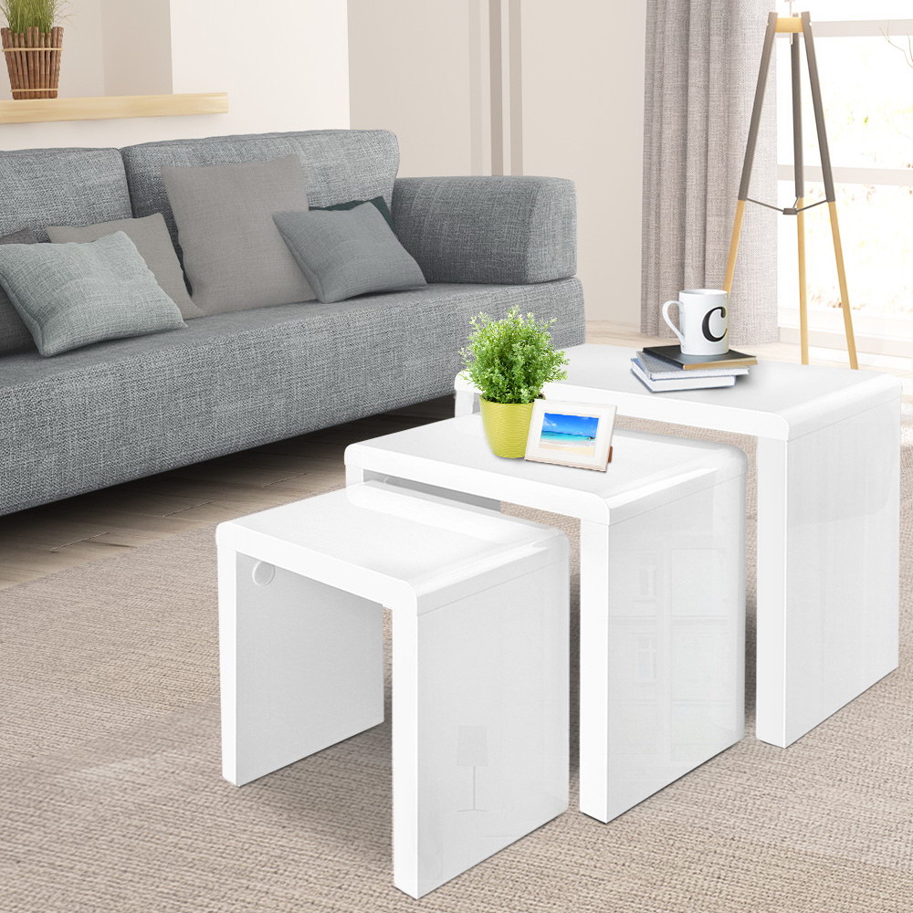FURNI-GLOSS-NEST3-202502281346-00 Artiss Nesting Coffee Table Set of 3 Glossy White - Image 1