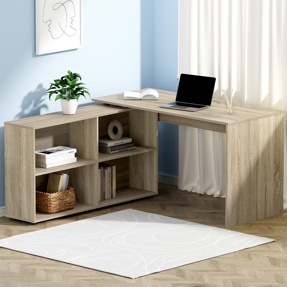 FURNI-L-DESK01-WD-AB-20980-06 Artiss Computer Desk Bookshelf Oak 130CM - Image 1