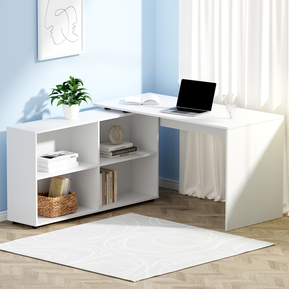 FURNI-L-DESK01-WH-AB-20210-06 Artiss Computer Desk Bookshelf White 130CM - Image 1
