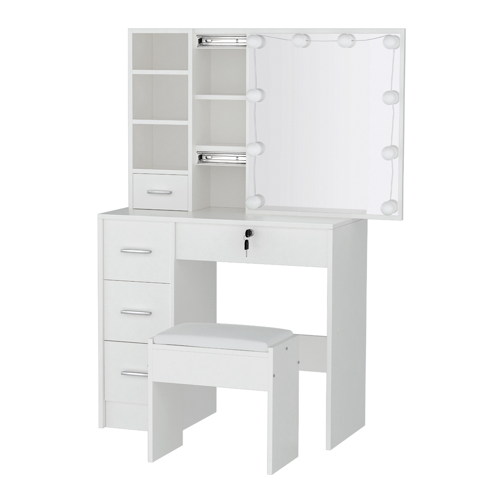 FURNI-L-DRESS05-LED-WH-AB-202507151800-00 Artiss Dressing Table Set Stool 10 Led Bulbs White Dylan - Image 1