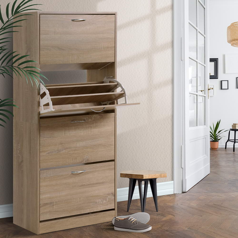 FURNI-L-SHOE-4D3R-WD-AB-20042-08 Artiss Shoe Rack Cabinet 60 Pairs 4 Doors - Wood - Image 1