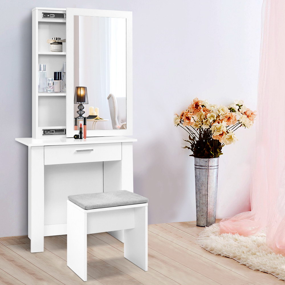 FURNI-N-DRESS01-WH-AB-18614-08 Artiss Dressing Table Stool Set Sliding Mirror White Demi - Image 1