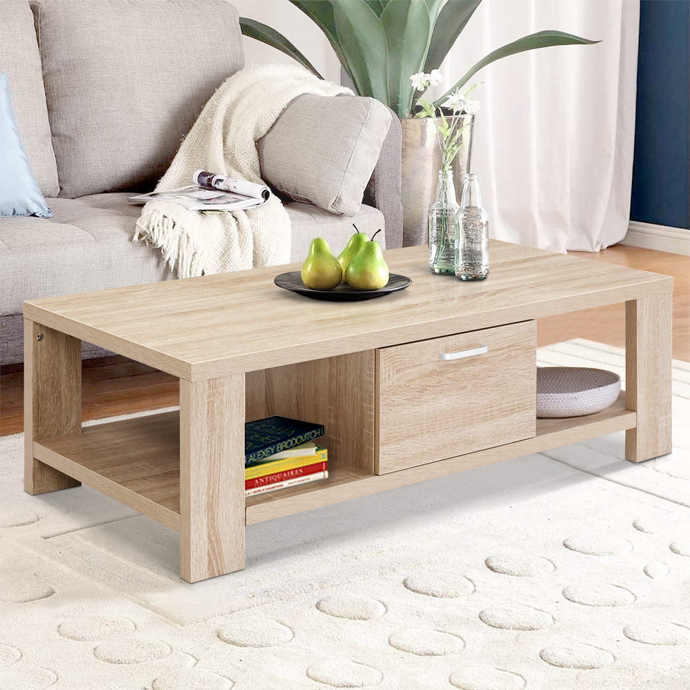 FURNI-N-MAXI-COF01-WD-20803-06 Artiss Coffee Table 1 Drawer Oak Maxi - Image 1