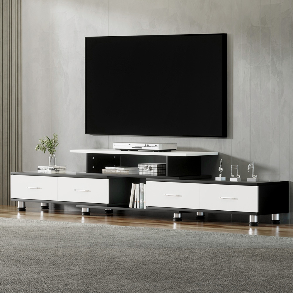 FURNI-O-TV-220-WHBK-AB-21640-06 Artiss TV Cabinet Entertainment Unit Extendable 160CM To 220CM - Image 1