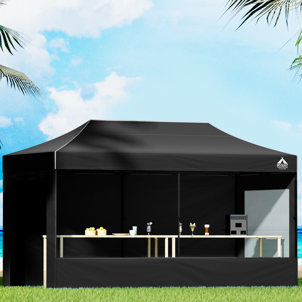 GAZEBO-C-3X6-DX-BLACK-5578-07 Instahut Gazebo 3x6 Pop Up Marquee Folding Tent Wedding Gazebos Camping Outdoor Shade Canopy Black - Image 1
