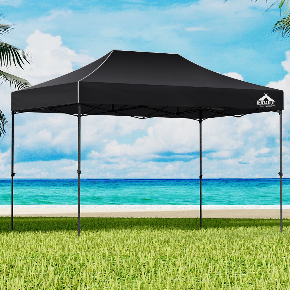 GAZEBO-T-3X45-F-BK-3690-07 Instahut Gazebo Pop Up Marquee 3x4.5 Folding Tent 500D Wedding Camping Black - Image 1