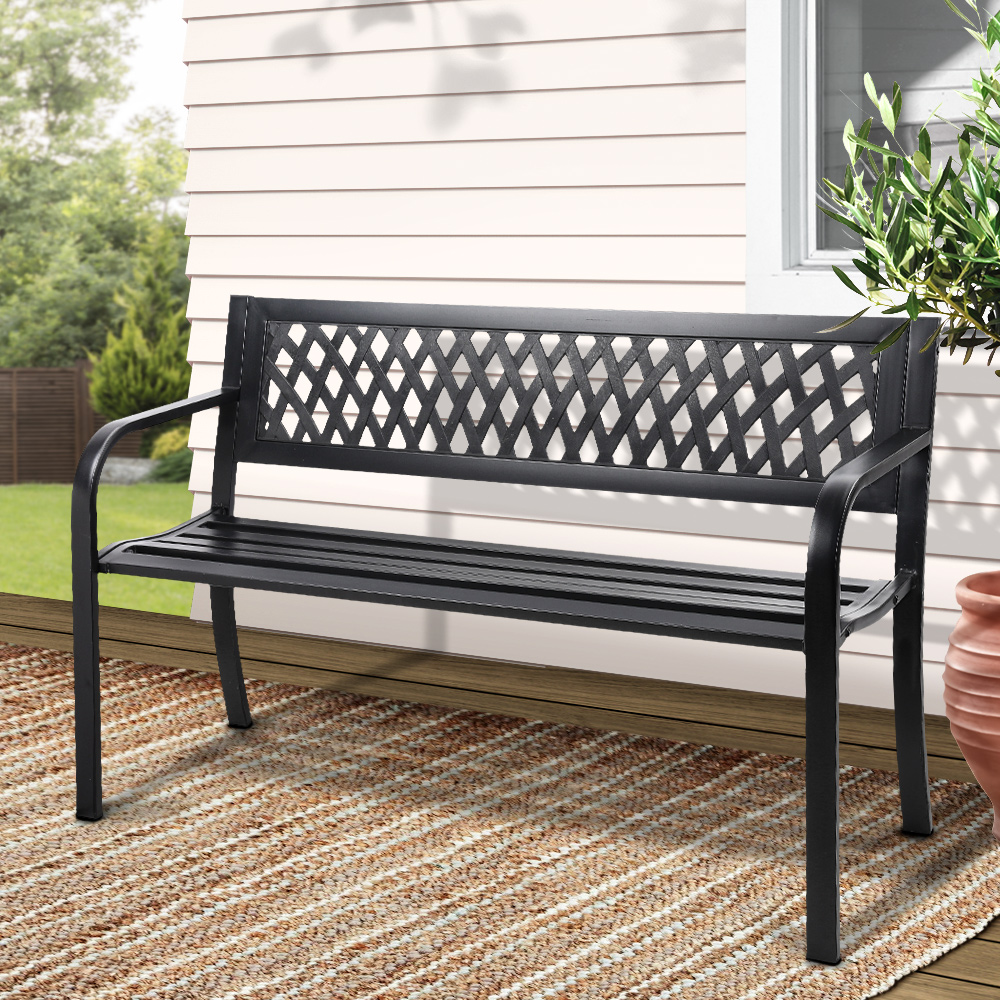 GB-STEEL-XG202-BK-15127-07 Gardeon Outdoor Garden Bench Seat Steel Outdoor Furniture 2 Seater Park Black - Image 1