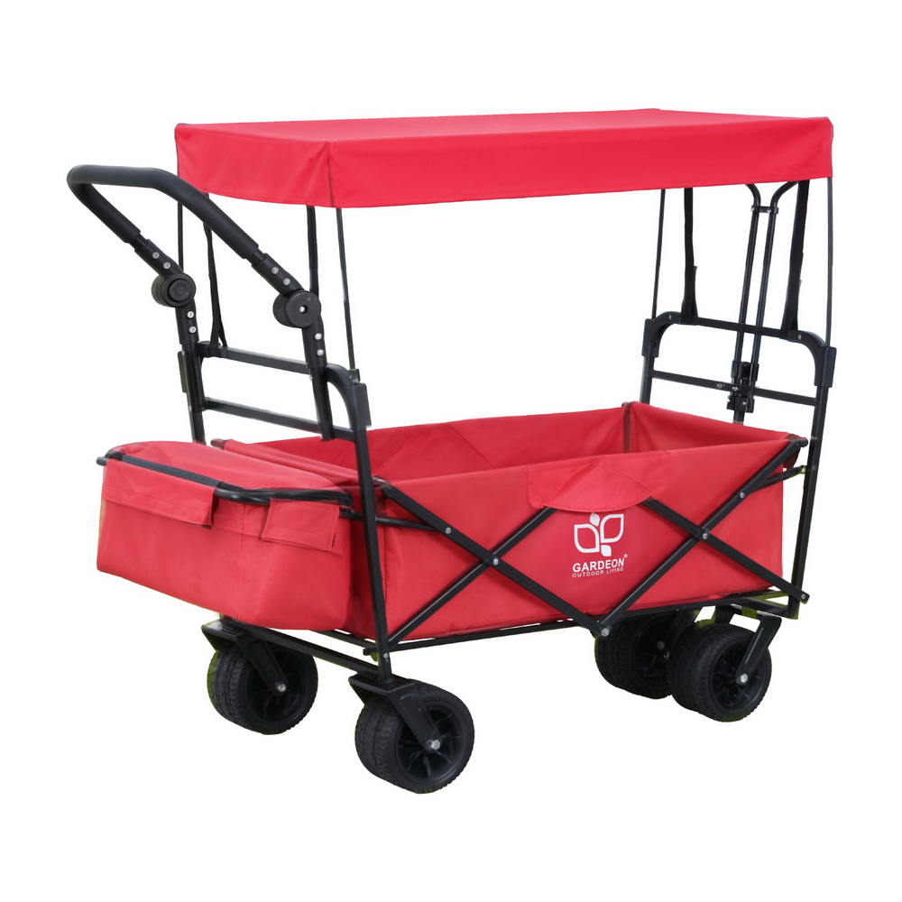 GCT-FABRIC-ROOF-120KG-RD-186688-00 Gardeon Garden Cart with Removable Canopy Red - Image 1