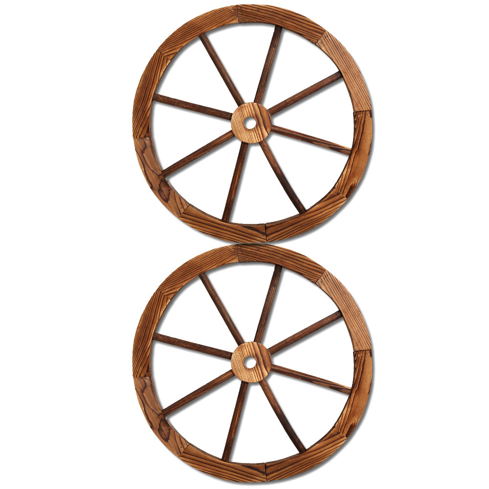 GD-WHEEL-2X-CC-14605-00 Gardeon Garden Decor Outdoor Ornament 2X Wooden Wagon Wheel - Image 1