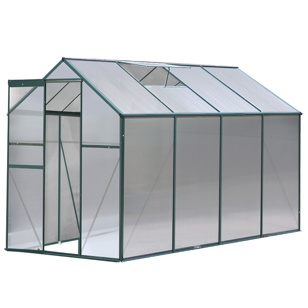 GH-ALU-252X190-GN-AB-39581-00 Green Fingers Greenhouse 2.52x1.9x1.83M Aluminium Polycarbonate Green House Garden Shed - Image 1