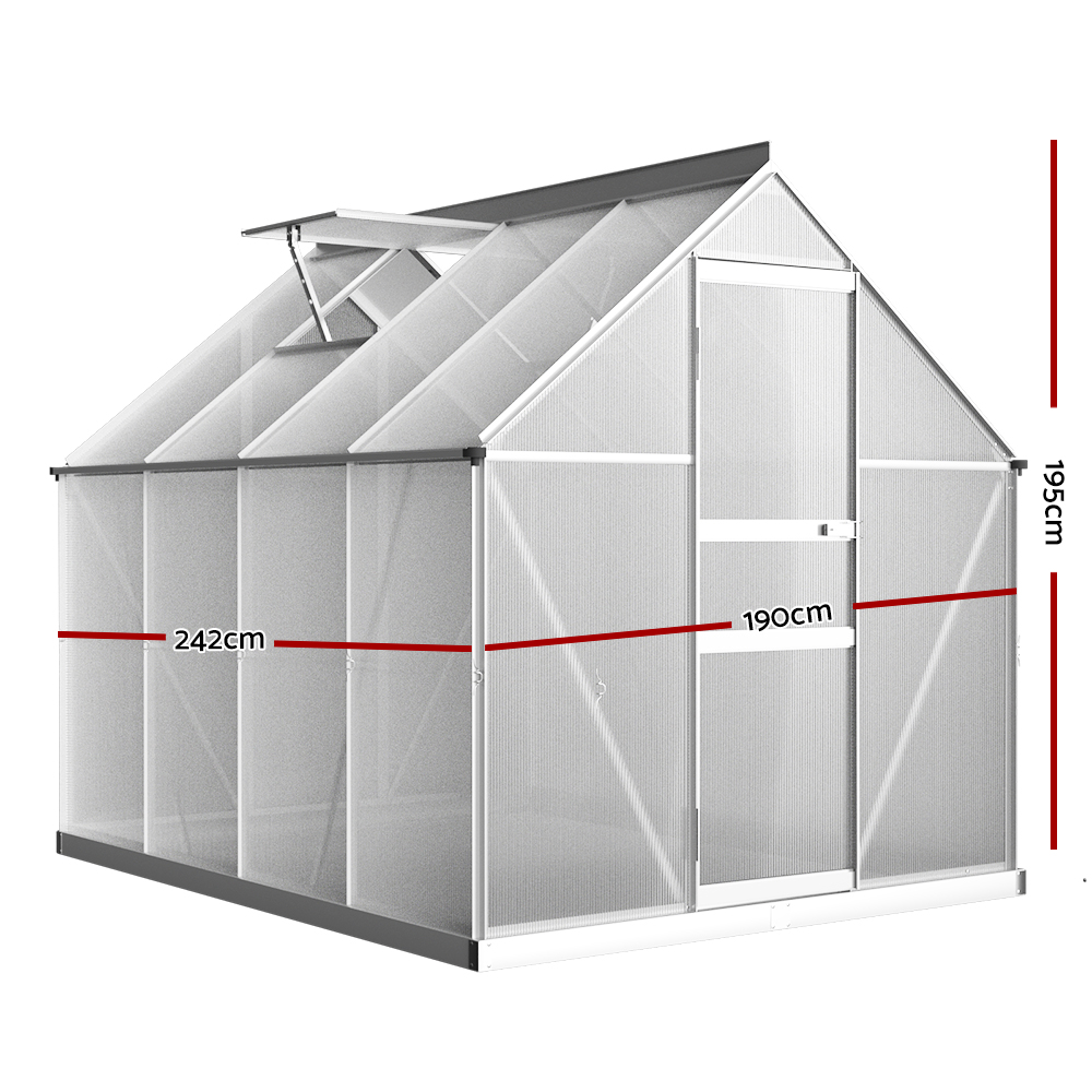 GH-ALU-C-242X190-AB-49364-00 Green Fingers Greenhouse 2.42x1.9x1.95M Aluminium Polycarbonate Green House Garden Shed - Image 1