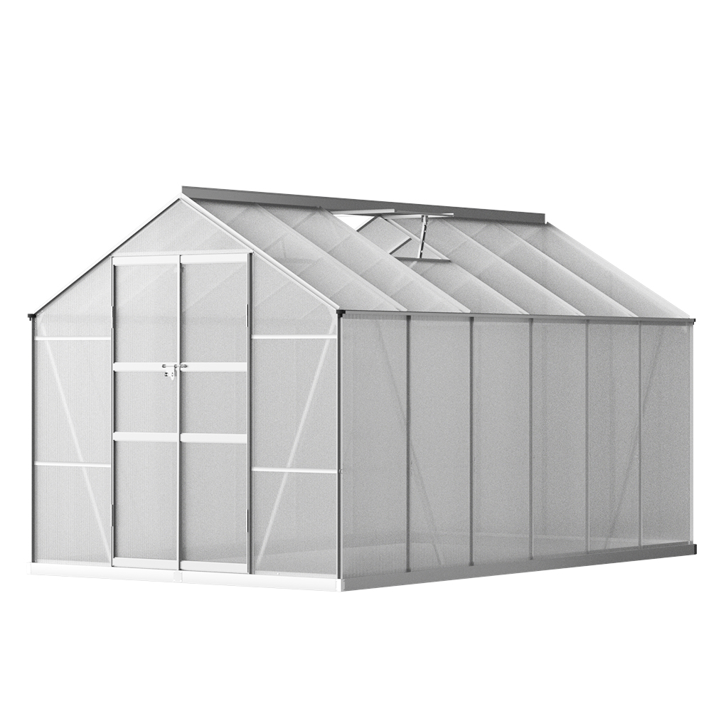 GH-ALU-C-308X250-DOU-AB-49362-00 Green Fingers Greenhouse 3x2.5x2.26M Double Doors Aluminium Green House Garden Shed - Image 1