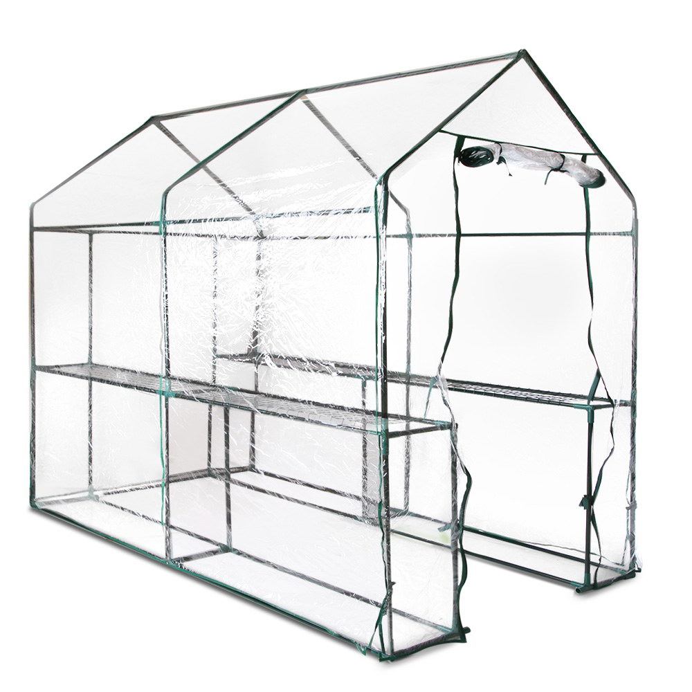 GH-WALK-19X12-TP-5067-00 Green Fingers Greenhouse 1.2x1.9x1.9M Walk in Green House Tunnel Clear Garden Shed 4 Shelves - Image 1