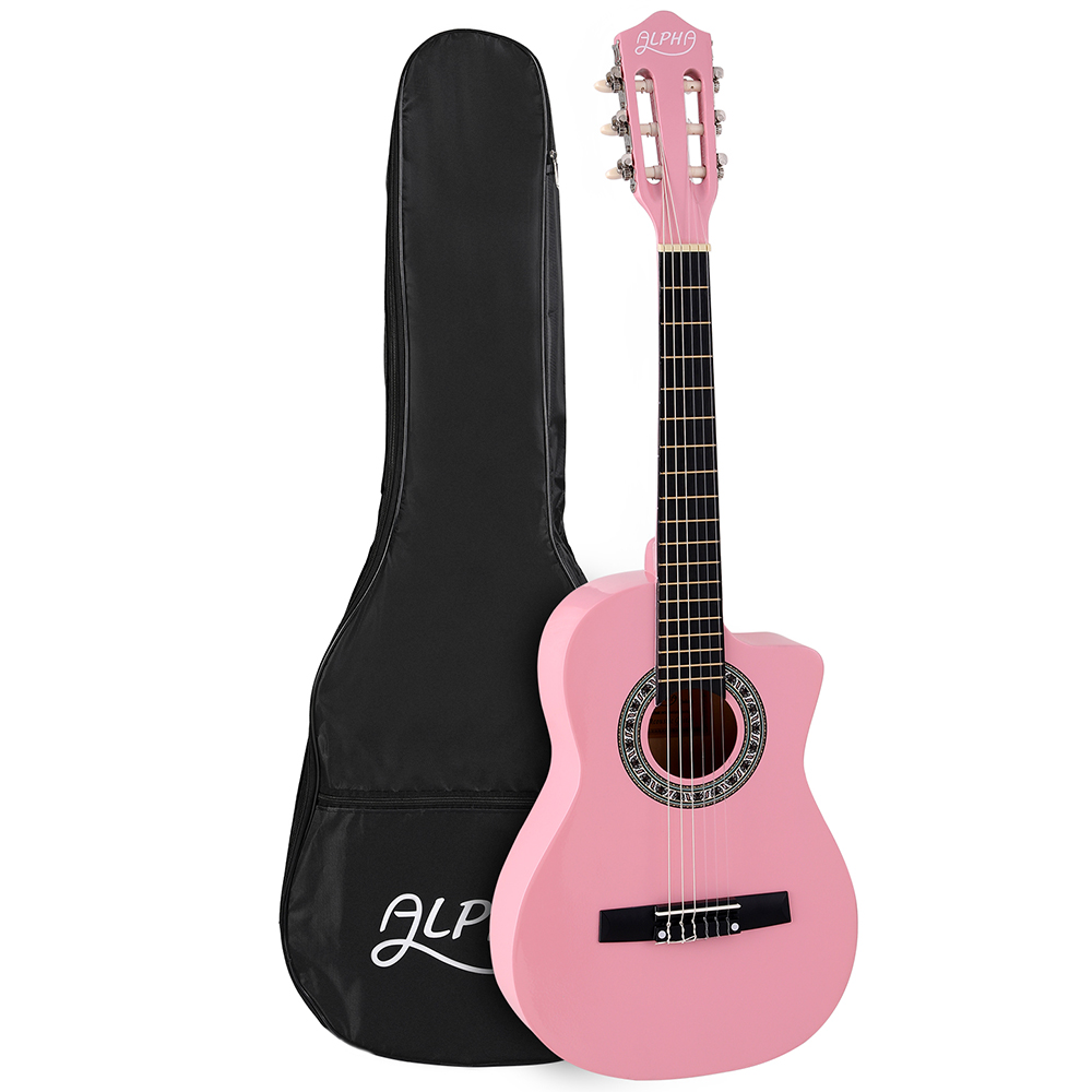 GUITAR-D-34-PK-155282-00 Alpha 34 Inch Classical Guitar Wooden Body Nylon String Beginner Kids Gift Pink - Image 1