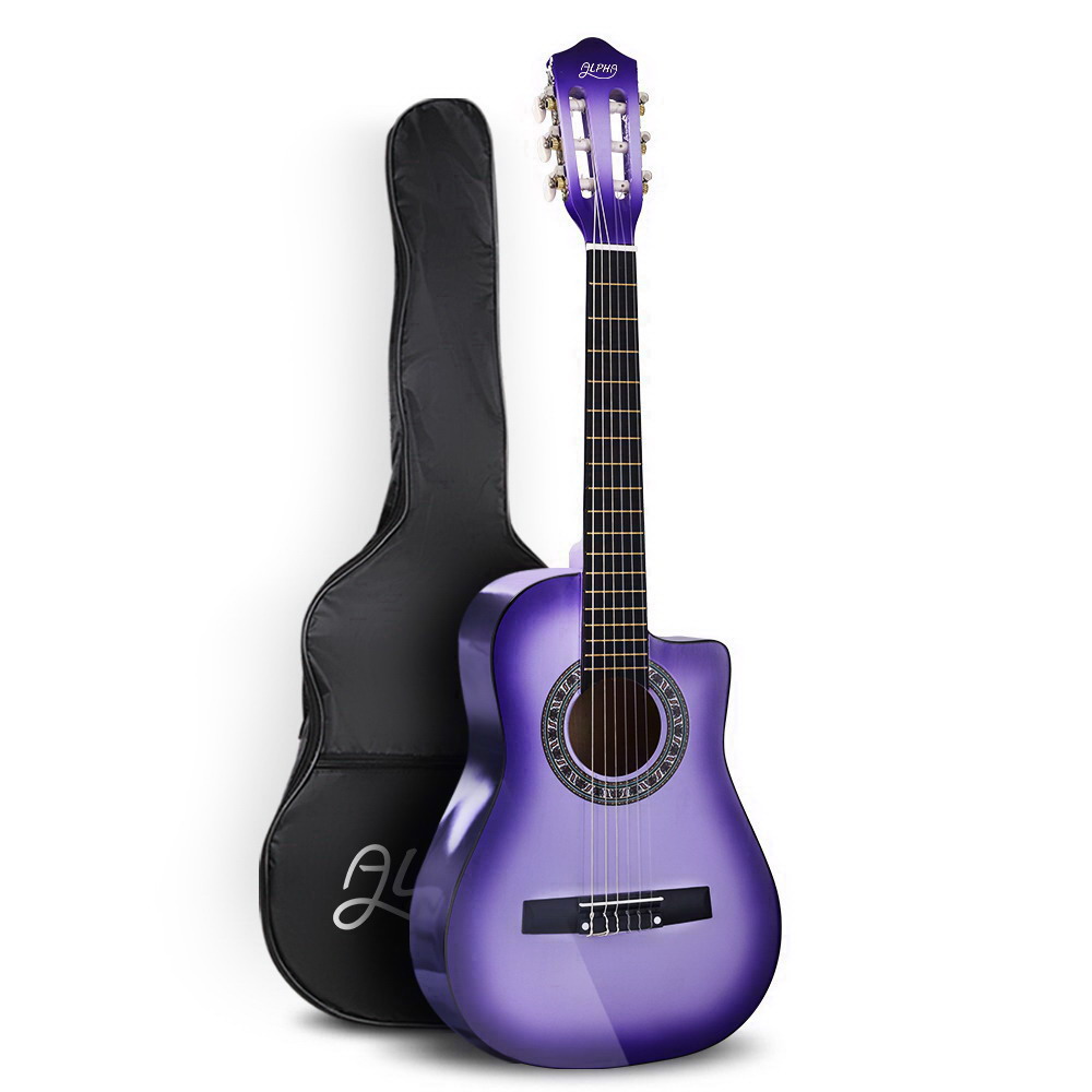 GUITAR-D-34-PURPLE-00 Alpha 34 Inch Classical Guitar Wooden Body Nylon String Beginner Kids Gift Purple - Image 1