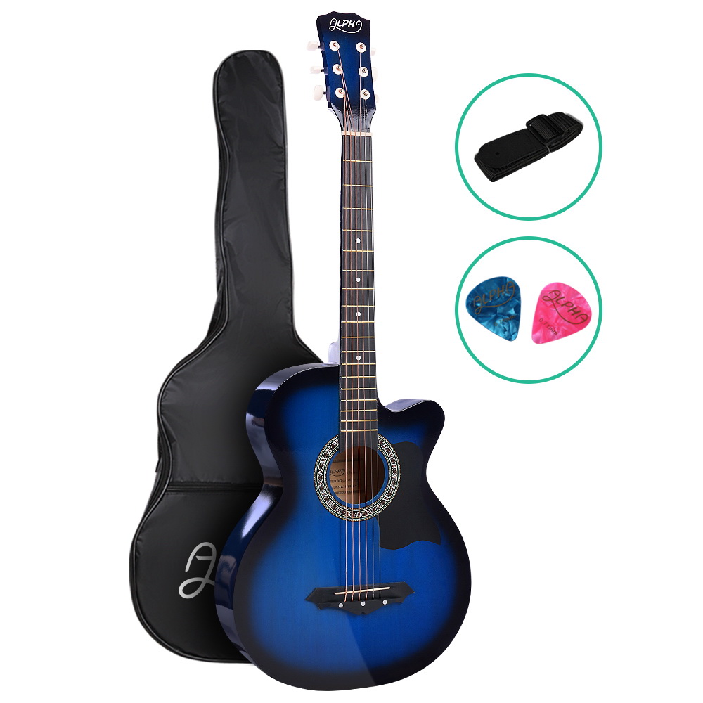 GUITAR-D-38-BLS-00 Alpha 38 Inch Acoustic Guitar Wooden Body Steel String Full Size Cutaway Blue - Image 1