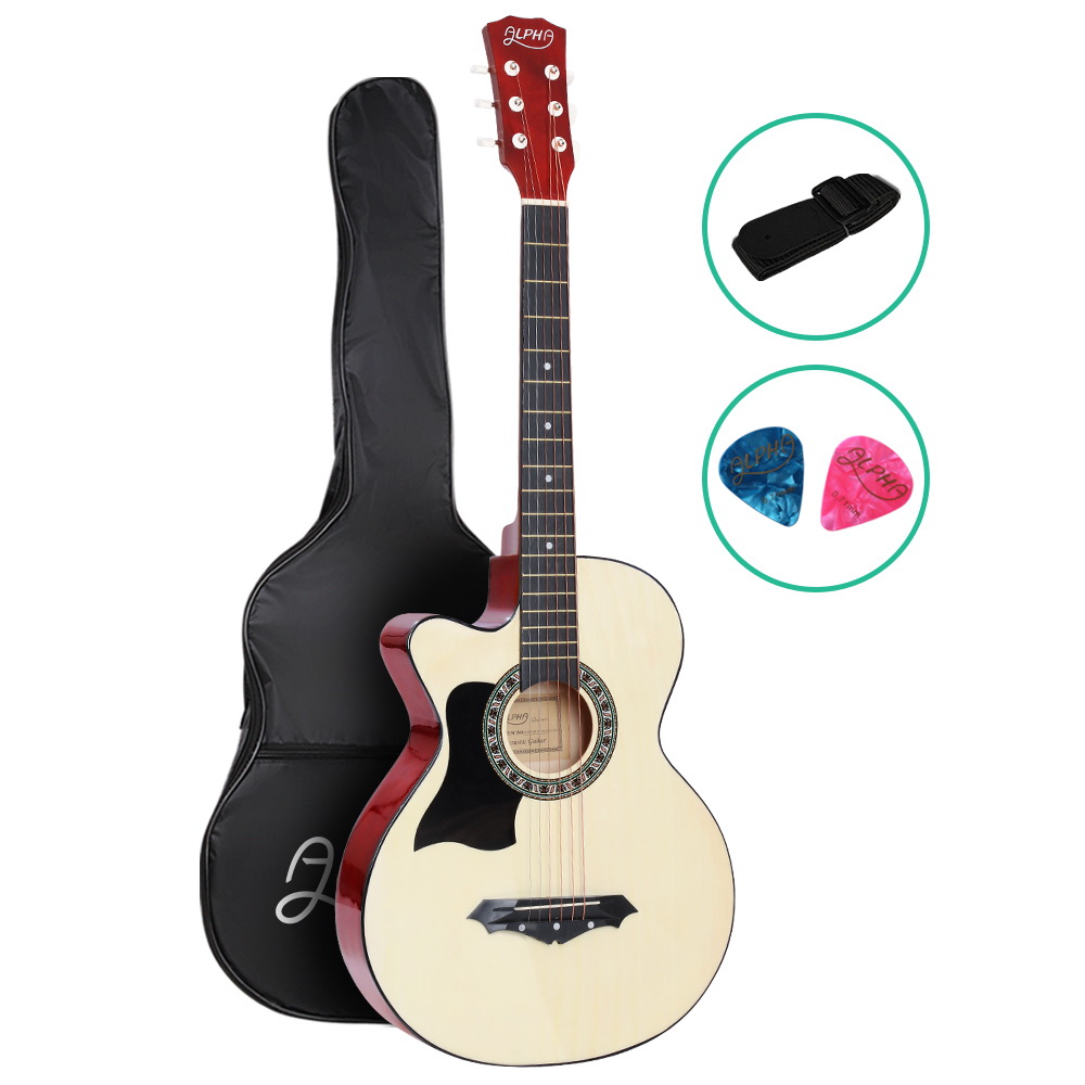 GUITAR-D-38-NAT-LF-00 Alpha 38 Inch Acoustic Guitar Wooden Body Steel String Full Size Left Handed - Image 1