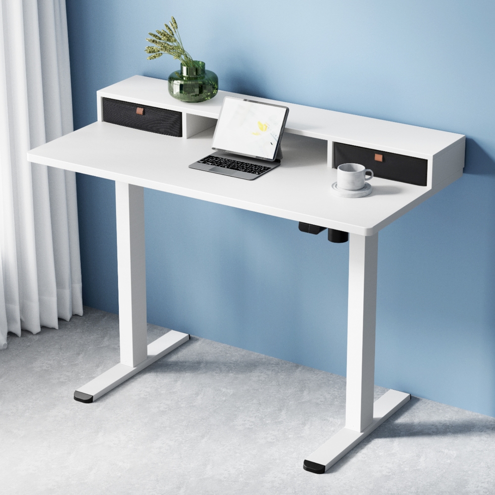 HASD-114G-WHDF-HDR-120-216289-06 Artiss Electric Standing Desk with Storage Shelf Drawer Office Table 120CM - Image 1