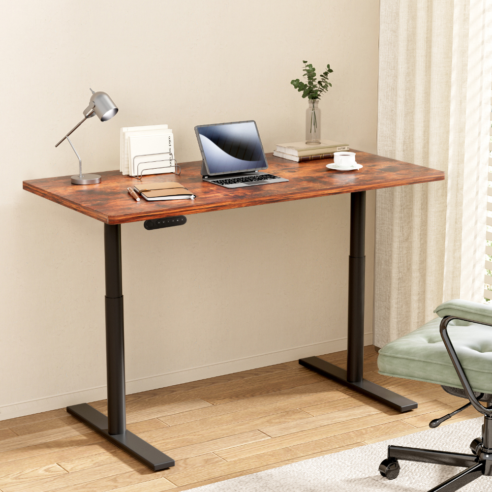 HASD-B-M10-BKDF-RBDB-140-202502281050-00 Artiss Standing Desk Motorised Electric Dual Motor Rustic Brown 140CM - Image 1