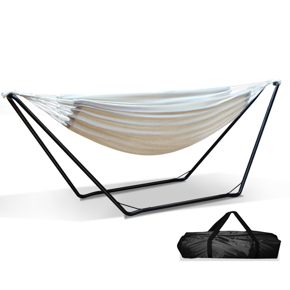 HM-BED-KIT-U-S-CREAM-00 Gardeon Hammock Bed with Stand Outdoor Camping Hammocks Steel Frame - Image 1