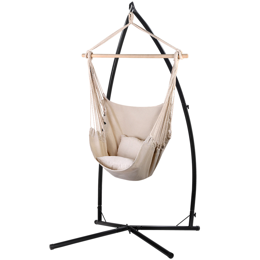 HM-CHAIR-PILLOW-CREAM-X-39763-00 Gardeon Hammock Chair Outdoor Camping Hanging with Steel Stand Cream - Image 1