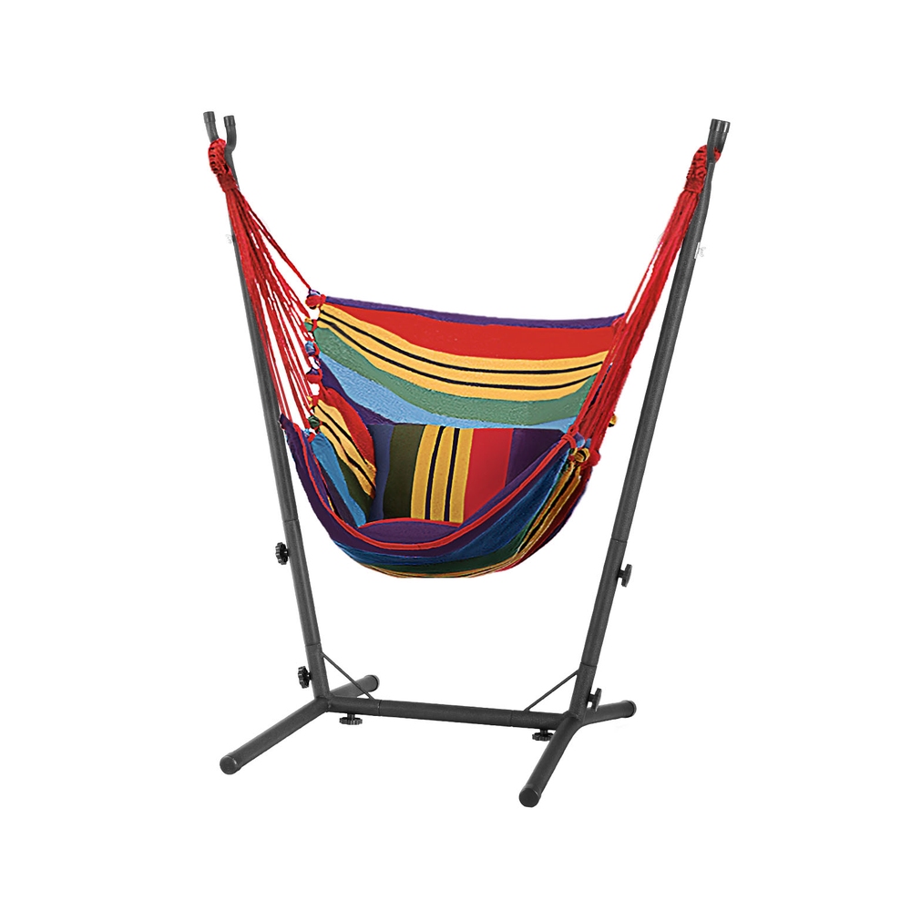 HM-CHAIR-PILLOW-RAINBOW-H-186246-00 Gardeon Hammock Chair Outdoor Camping Hanging with Stand Rainbow - Image 1
