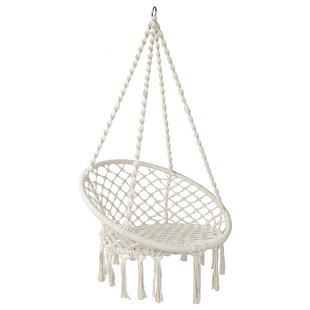 HM-CHAIR-SWING-CREAM-00 Gardeon Hammock Chair Outdoor Hanging Macrame Cotton Indoor Cream - Image 1