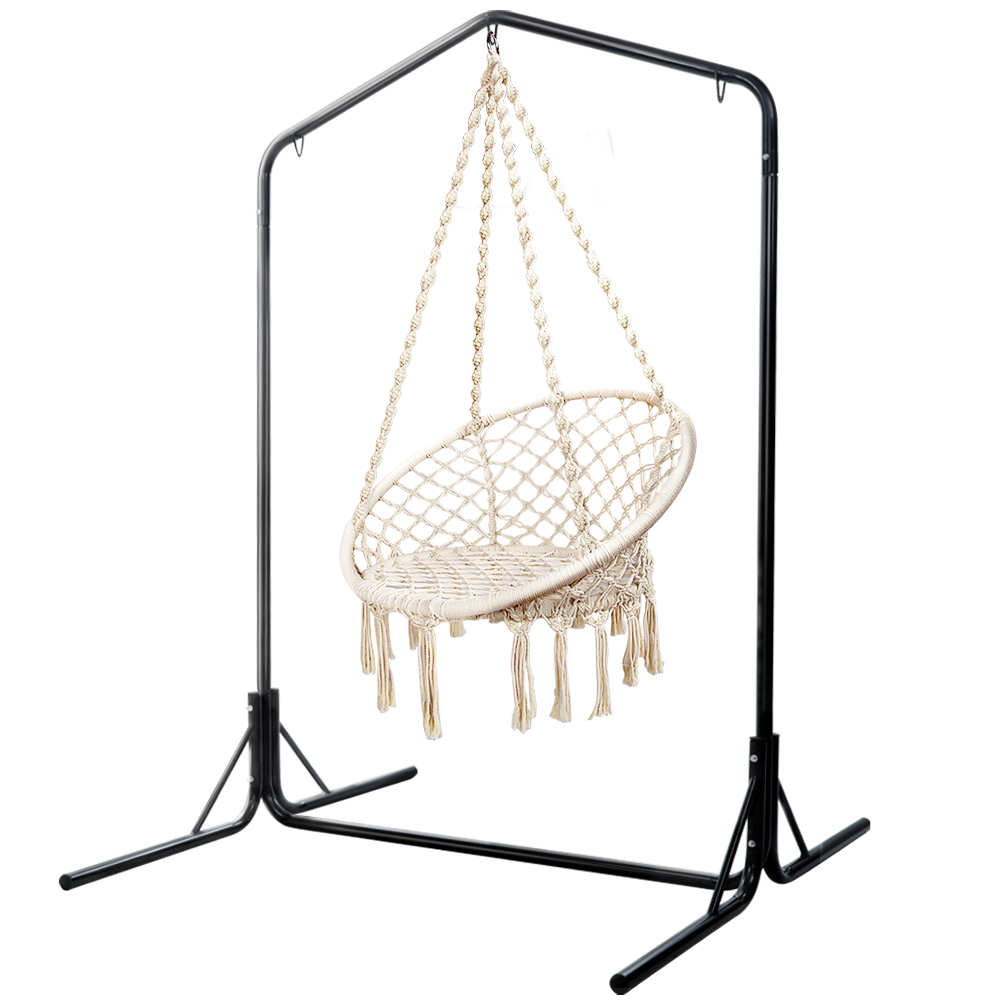 HM-CHAIR-SWING-CREAM-U-00 Gardeon Outdoor Hammock Chair with Stand Cotton Swing Relax Hanging 124CM Cream - Image 1