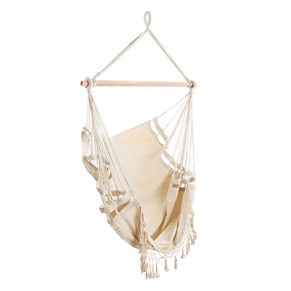 HM-CHAIR-TASSEL-CREAM-00 Gardeon Hanging Hammock Chair Outdoor Swing Hammocks Tassel Cream - Image 1