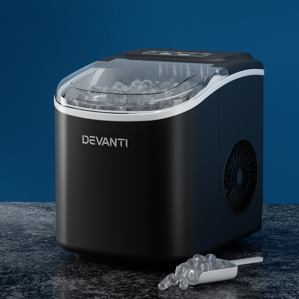 IM-ZB12H-BK-87805-06 Devanti Portable Ice Maker Machine Ice Cube Tray 12kg Bar Countertop Black - Image 1