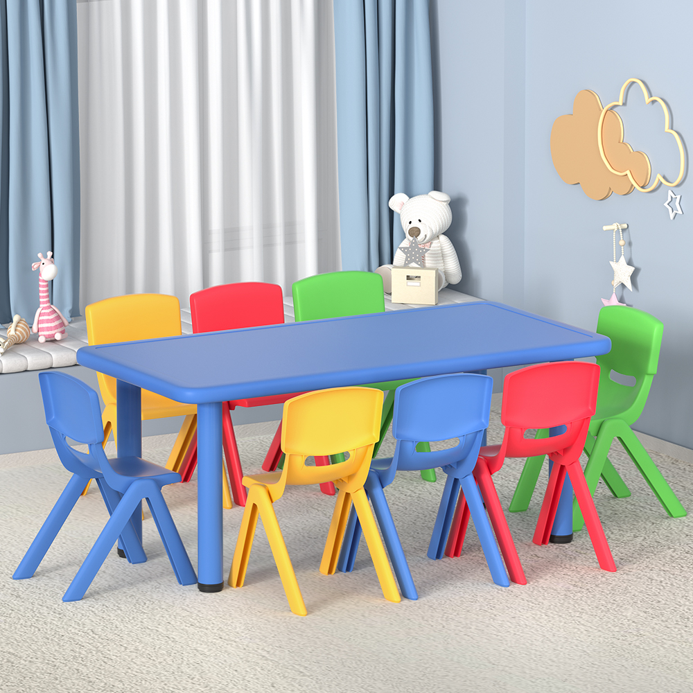 KPF-TBCH-BU-9PC-139294-06 Keezi 9PCS Kids Table and Chairs Set Children Study Desk Furniture Plastic 8 Chairs - Image 1