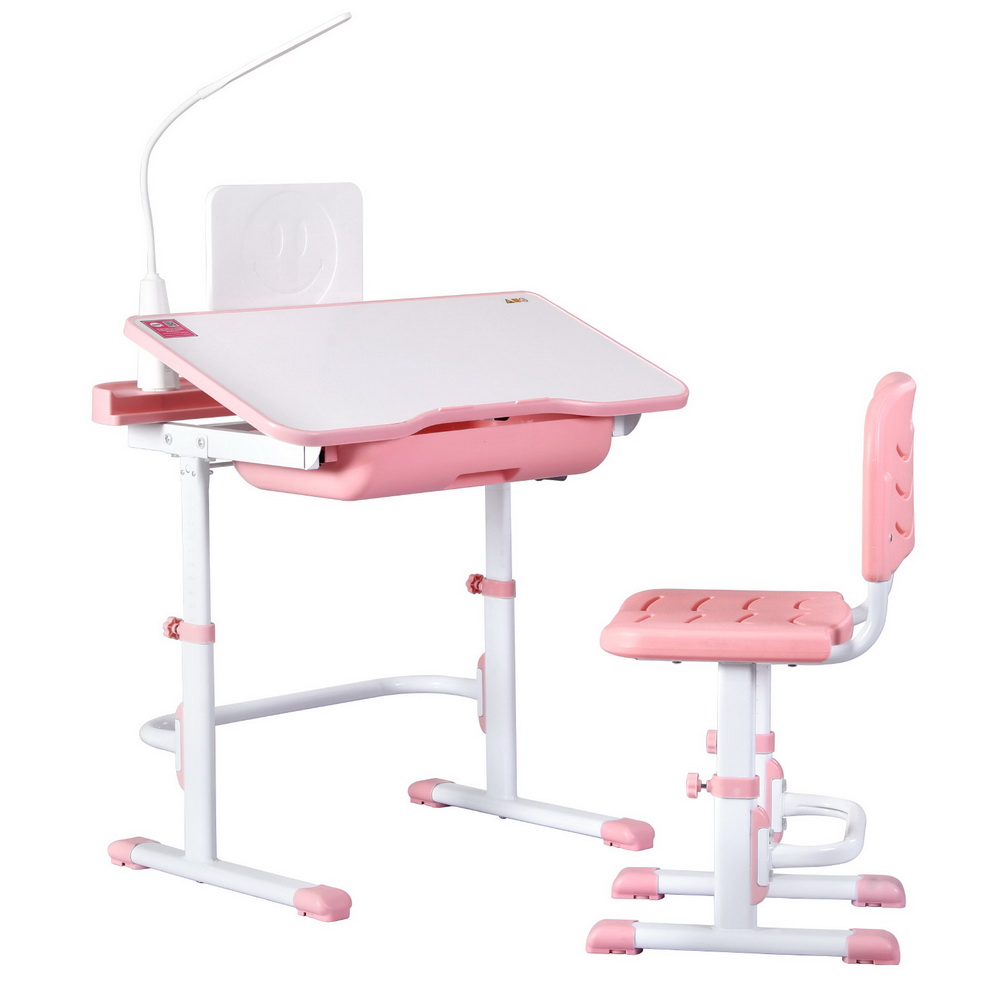 KTC-A-STU-PL-PK-202506241501-00 Keezi Kids Table and Chair Set Adjustable Study Desk w/ LED Lamp Reading Pink - Image 1