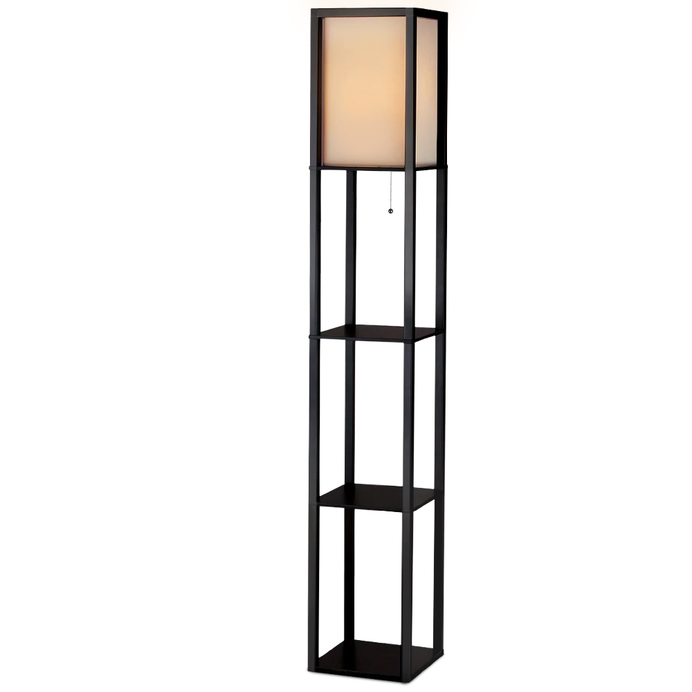LAMP-FLOOR-SF-3017-A-BK-00 Artiss Floor Lamp 3 Tier Shelf Shelf Storage LED Light Stand Home Room Vintage Black - Image 1