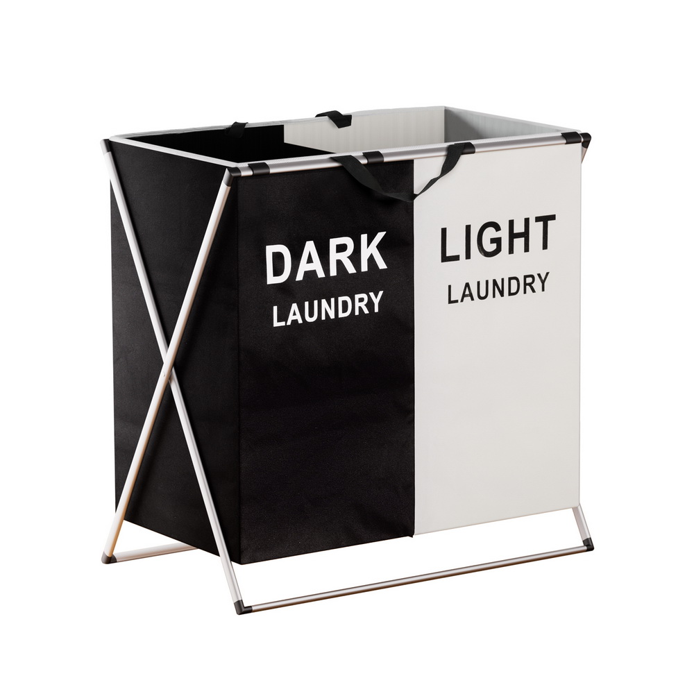 LBH-FD-BW-2-149210-00 Artiss Laundry Basket Hamper Large Foldable Washing Clothes Storage 2 Sections - Image 1