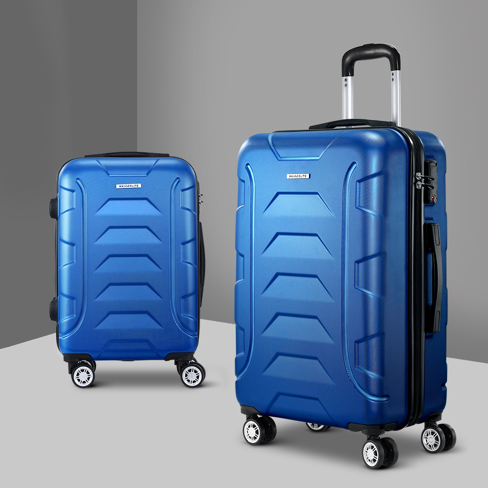 LUG-ABS-BOS-2SET-BU-18140-07 Wanderlite 2Set 20-28 Inch Luggage with TSA Lock Spinner Carry On Hard Shell Travel Suitcase Luggage Case Blue - Image 1