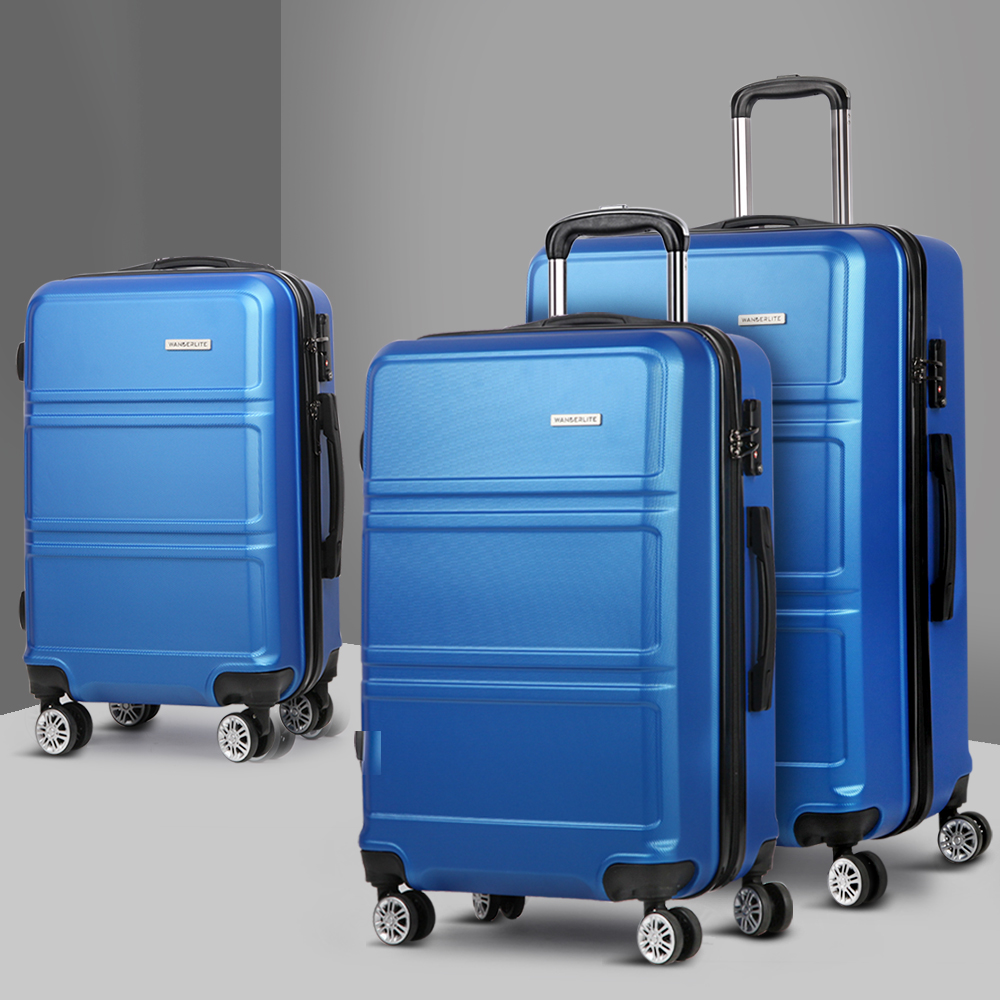 LUG-ABS-LINE-3SET-BU-13545-07 Wanderlite 20" 24" 28" Luggage with TSA Lock Spinner Travel Suitcase Carry On Hard Shell Luggage Case Blue - Image 1