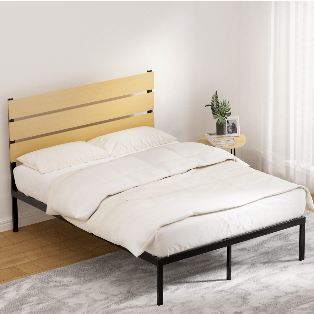 MBED-C-PAULA-D-BK-AB-91796-04 Artiss Bed Frame Double Size Metal Base Mattress Platform Foundation Black PAULA - Image 1