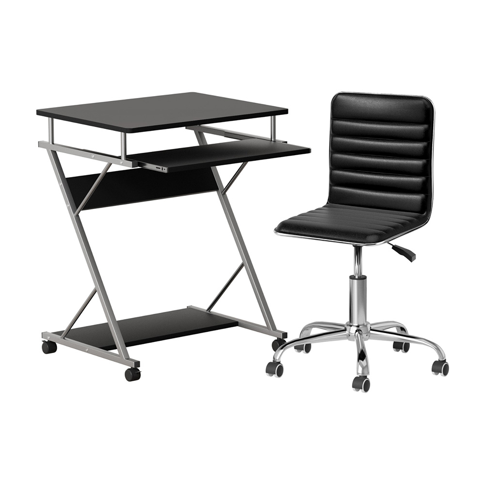 MET-DESK-105-REPL-BK-202505261410-00 Artiss Computer Desk Office Chair Set Desks with Keyboard Shelf Try Black - Image 1