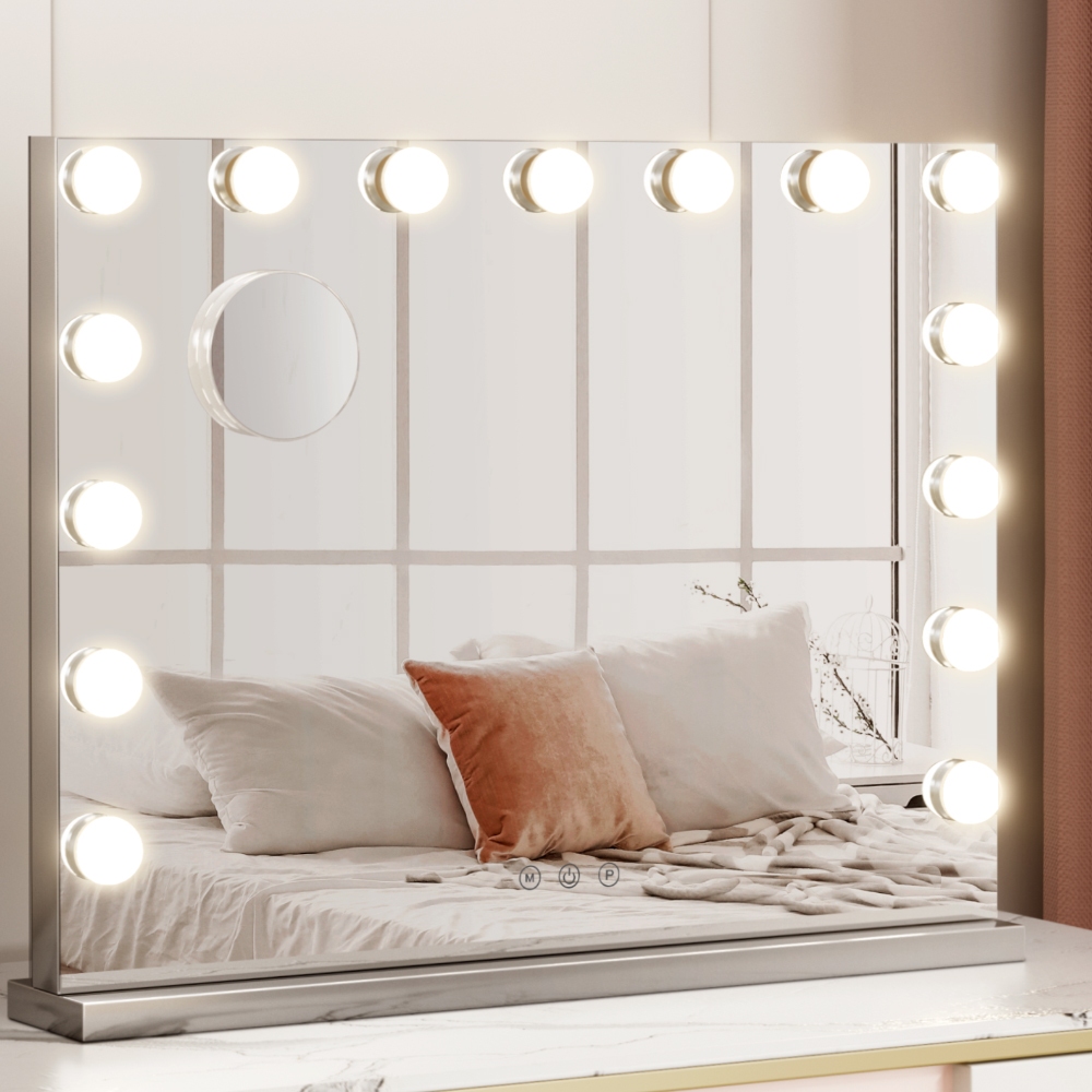 MM-FRAMELS-5846-GS-18843-07 Embellir Makeup Mirror 58x46cm Hollywood Vanity with LED Light Tabletop Wall - Image 1